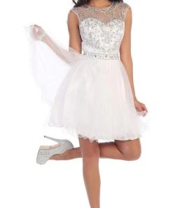 May Queen - Beaded Illusion Tulle Cocktail Dress Formal Gowns