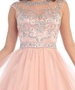 May Queen - Beaded Illusion Tulle Cocktail Dress Formal Gowns