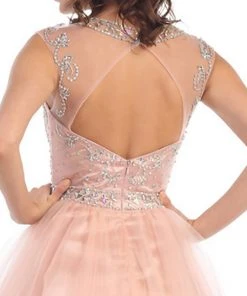 May Queen - Beaded Illusion Tulle Cocktail Dress Formal Gowns