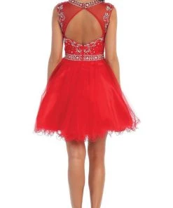 May Queen - Beaded Illusion Tulle Cocktail Dress Formal Gowns