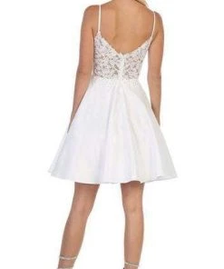 May Queen - Beaded Lace V-Neck A-Line Short Party Dress MQ1652 Cocktail Dresses 6 May Queen - Beaded Lace V-Neck A-Line Short Party Dress MQ1652 Cocktail Dresses