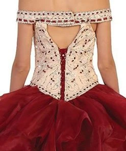 May Queen - Beaded Off-Shoulder Ruffled Quinceanera Ballgown Formal Gowns