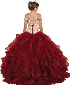 May Queen - Beaded Off-Shoulder Ruffled Quinceanera Ballgown Formal Gowns