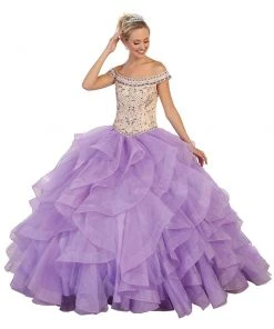 May Queen - Beaded Off-Shoulder Ruffled Quinceanera Ballgown Formal Gowns