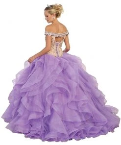 May Queen - Beaded Off-Shoulder Ruffled Quinceanera Ballgown Formal Gowns