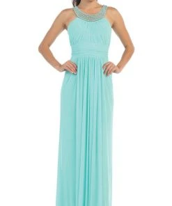 Formal Gowns May Queen - Beaded Yoke Scoop Neck A-Line Bridesmaid Dress