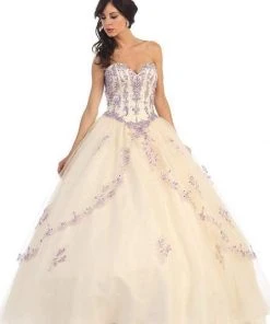 Formal Gowns May Queen - Bedazzled Sweetheart Quinceanera Ball Gown LK61 - 1 Pc Champagne In Size 4 Available