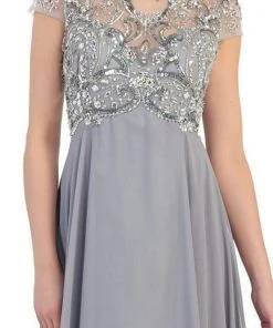 May Queen - Bejeweled Cap Sleeve Illusion Scoop Evening Dress