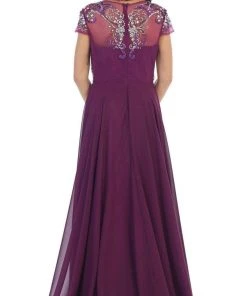 May Queen - Bejeweled Cap Sleeve Illusion Scoop Evening Dress