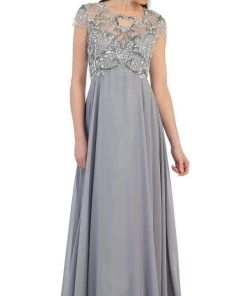 May Queen - Bejeweled Cap Sleeve Illusion Scoop Evening Dress