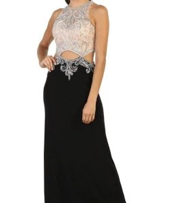 May Queen - Bejeweled Illusion Halter Evening Dress