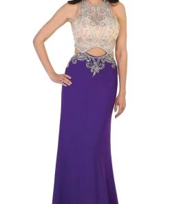 May Queen - Bejeweled Illusion Halter Evening Dress