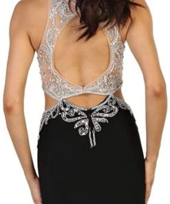 May Queen - Bejeweled Illusion Halter Evening Dress