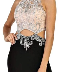 May Queen - Bejeweled Illusion Halter Evening Dress
