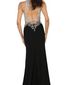 May Queen - Bejeweled Illusion Halter Evening Dress