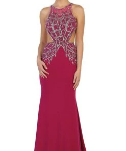 May Queen - Bejeweled Illusion Halter Sheath Evening Dress Formal Gowns