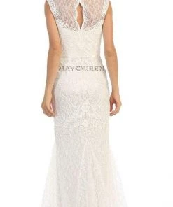 May Queen Bridal - Classy Bateau Illusion Trumpet Lace Dress MQ1258 Formal Gowns