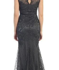 May Queen Bridal - Classy Bateau Illusion Trumpet Lace Dress MQ1258 Formal Gowns