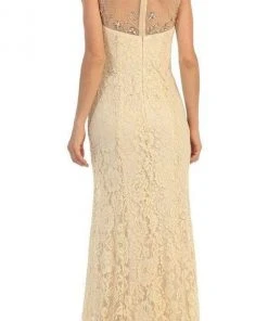 May Queen Bridal - MQ1218 Embellished Sheer Bateau Sheath Dress Formal Gowns