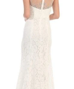 May Queen Bridal - MQ1218 Embellished Sheer Bateau Sheath Dress Formal Gowns