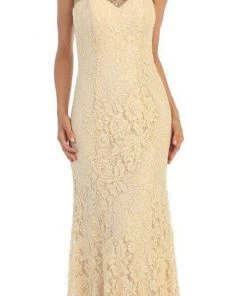 May Queen Bridal - MQ1218 Embellished Sheer Bateau Sheath Dress Formal Gowns