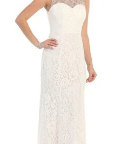 May Queen Bridal - MQ1218 Embellished Sheer Bateau Sheath Dress Formal Gowns