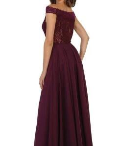 May Queen Bridal - MQ1514 Lace Overlaid Off-Shoulder A-Line Bridal Gown