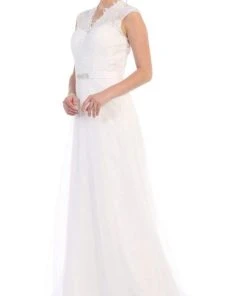 Formal Gowns May Queen Bridal - RQ-7380 Lace Cap Sleeves Bridal Dress