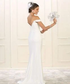 May Queen Bridal - RQ7525 Embellished Off-Shoulder Sheath Dress 8 May Queen Bridal - RQ7525 Embellished Off-Shoulder Sheath Dress