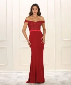 May Queen Bridal - RQ7525 Embellished Off-Shoulder Sheath Dress 7 May Queen Bridal - RQ7525 Embellished Off-Shoulder Sheath Dress
