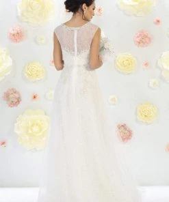 May Queen Bridal - Sequined Lace Bateau Illusion A-line Dress RQ7461