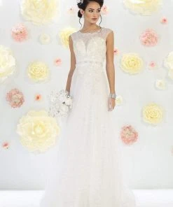 May Queen Bridal - Sequined Lace Bateau Illusion A-line Dress RQ7461