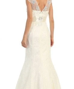 May Queen Bridal - Stunning Embroidered Cap Sleeved Illusion Mermaid Dress MQ1228