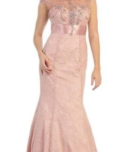 May Queen Bridal - Stunning Embroidered Cap Sleeved Illusion Mermaid Dress MQ1228