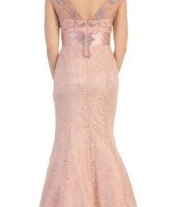 May Queen Bridal - Stunning Embroidered Cap Sleeved Illusion Mermaid Dress MQ1228