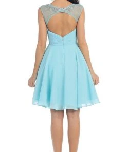 May Queen - Cap Sleeve Floral Jeweled A-Line Cocktail Dress Cocktail Dresses