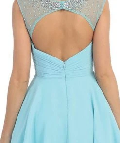 May Queen - Cap Sleeve Floral Jeweled A-Line Cocktail Dress Cocktail Dresses