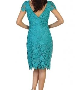 Cocktail Dresses May Queen - Cap Sleeve Floral Overlaid Sheath Dress MQ1488