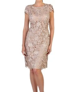 Cocktail Dresses May Queen - Cap Sleeve Floral Overlaid Sheath Dress MQ1488