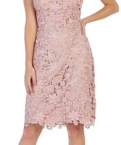 Cocktail Dresses May Queen - Cap Sleeve Floral Overlaid Sheath Dress MQ1488