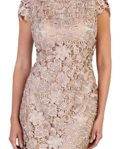 Cocktail Dresses May Queen - Cap Sleeve Floral Overlaid Sheath Dress MQ1488