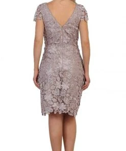 Cocktail Dresses May Queen - Cap Sleeve Floral Overlaid Sheath Dress MQ1488