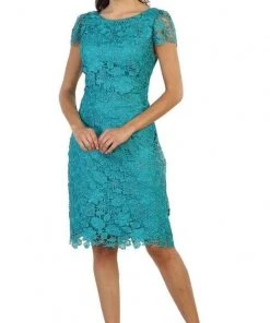 Cocktail Dresses May Queen - Cap Sleeve Floral Overlaid Sheath Dress MQ1488