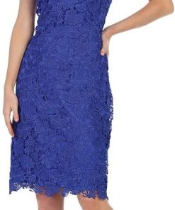 Cocktail Dresses May Queen - Cap Sleeve Floral Overlaid Sheath Dress MQ1488