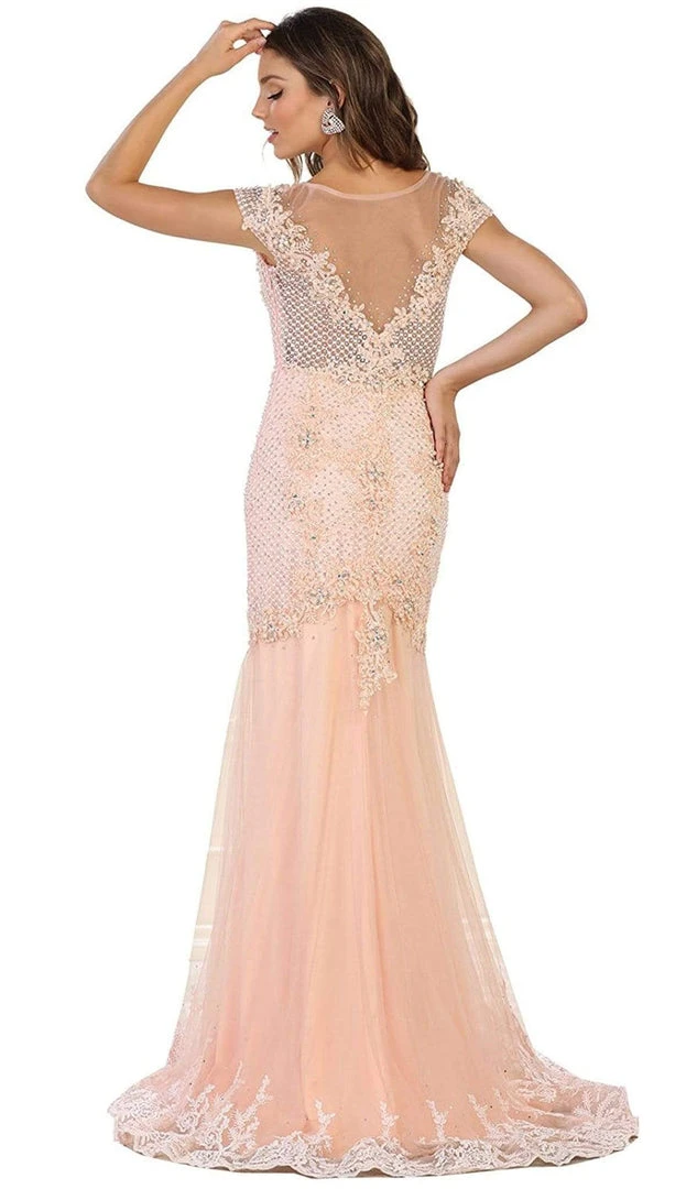 Formal Gowns May Queen - Cap Sleeve Rhinestone Embellished Evening Gown 6 Formal Gowns May Queen - Cap Sleeve Rhinestone Embellished Evening Gown