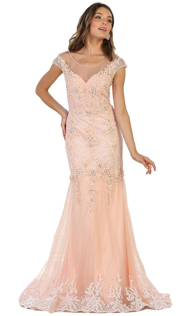 Formal Gowns May Queen - Cap Sleeve Rhinestone Embellished Evening Gown 5 Formal Gowns May Queen - Cap Sleeve Rhinestone Embellished Evening Gown