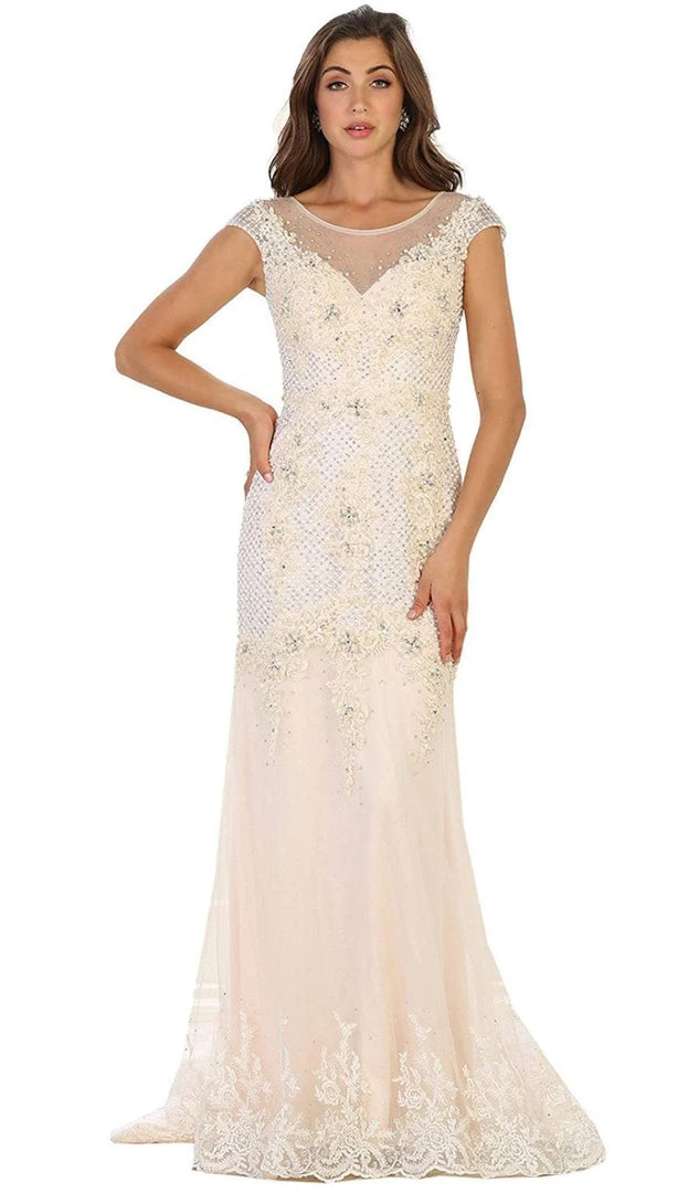 Formal Gowns May Queen - Cap Sleeve Rhinestone Embellished Evening Gown 3 Formal Gowns May Queen - Cap Sleeve Rhinestone Embellished Evening Gown