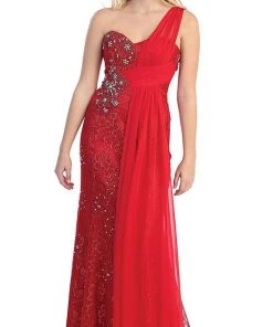 Formal Gowns May Queen - Chiffon Sashed Floral Lace Evening Dress