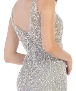 May Queen - Crystal Beaded V-neck Sheath Dress RQ7650 - 1 Pc Champagne In Size 20 Available Formal Gowns 9 May Queen - Crystal Beaded V-neck Sheath Dress RQ7650 - 1 Pc Champagne In Size 20 Available Formal Gowns