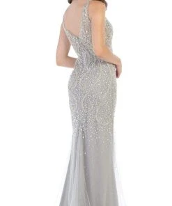 May Queen - Crystal Beaded V-neck Sheath Dress RQ7650 - 1 Pc Champagne In Size 20 Available Formal Gowns 7 May Queen - Crystal Beaded V-neck Sheath Dress RQ7650 - 1 Pc Champagne In Size 20 Available Formal Gowns